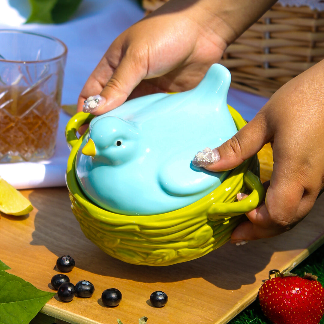 Figural Blue Bird Brie Baker