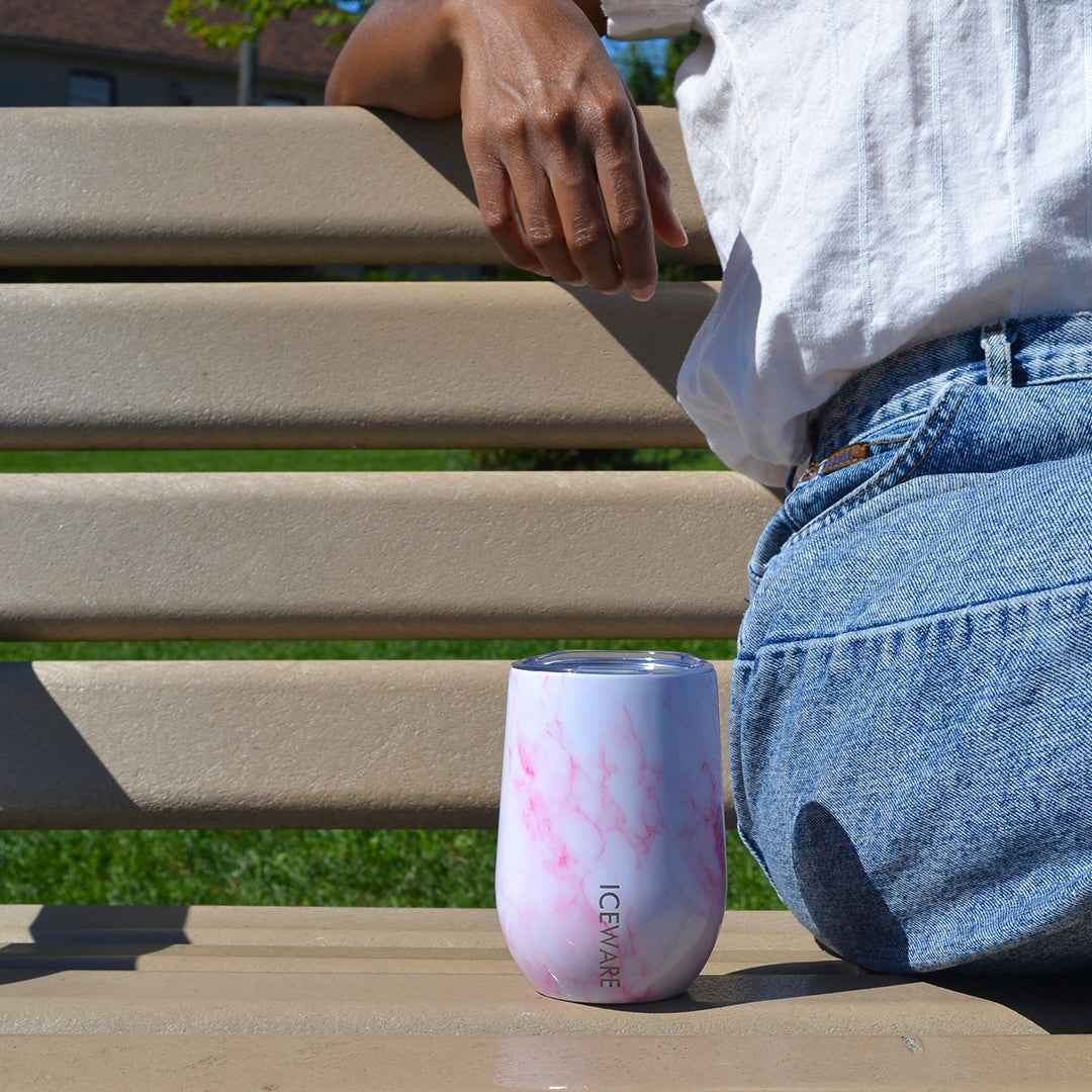 PINK MARBLE DOUBLE WALL STEMLESS CUP