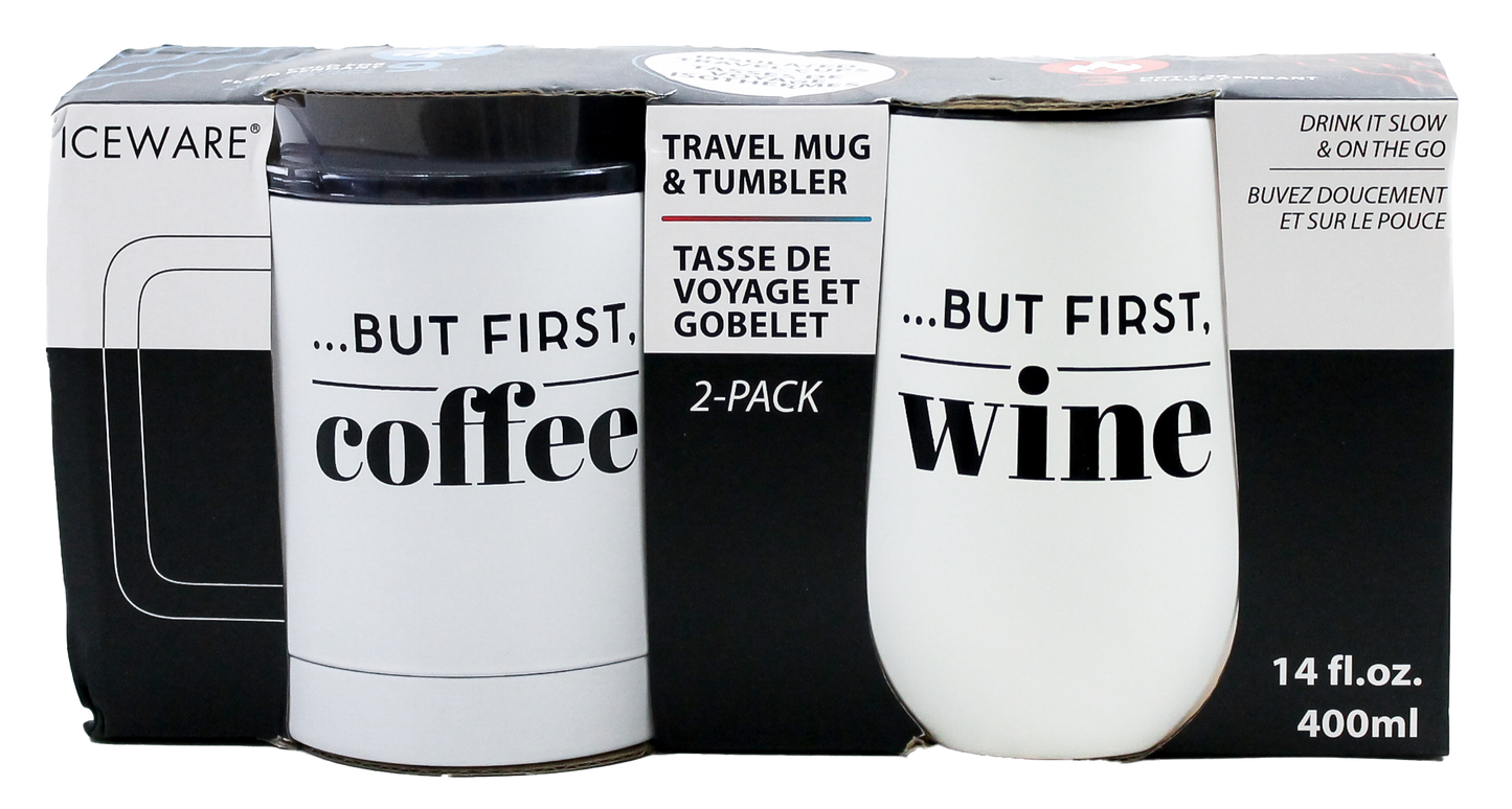 "BUT FIRST.." DOUBLE WALL MUG AND STEMLESS SET