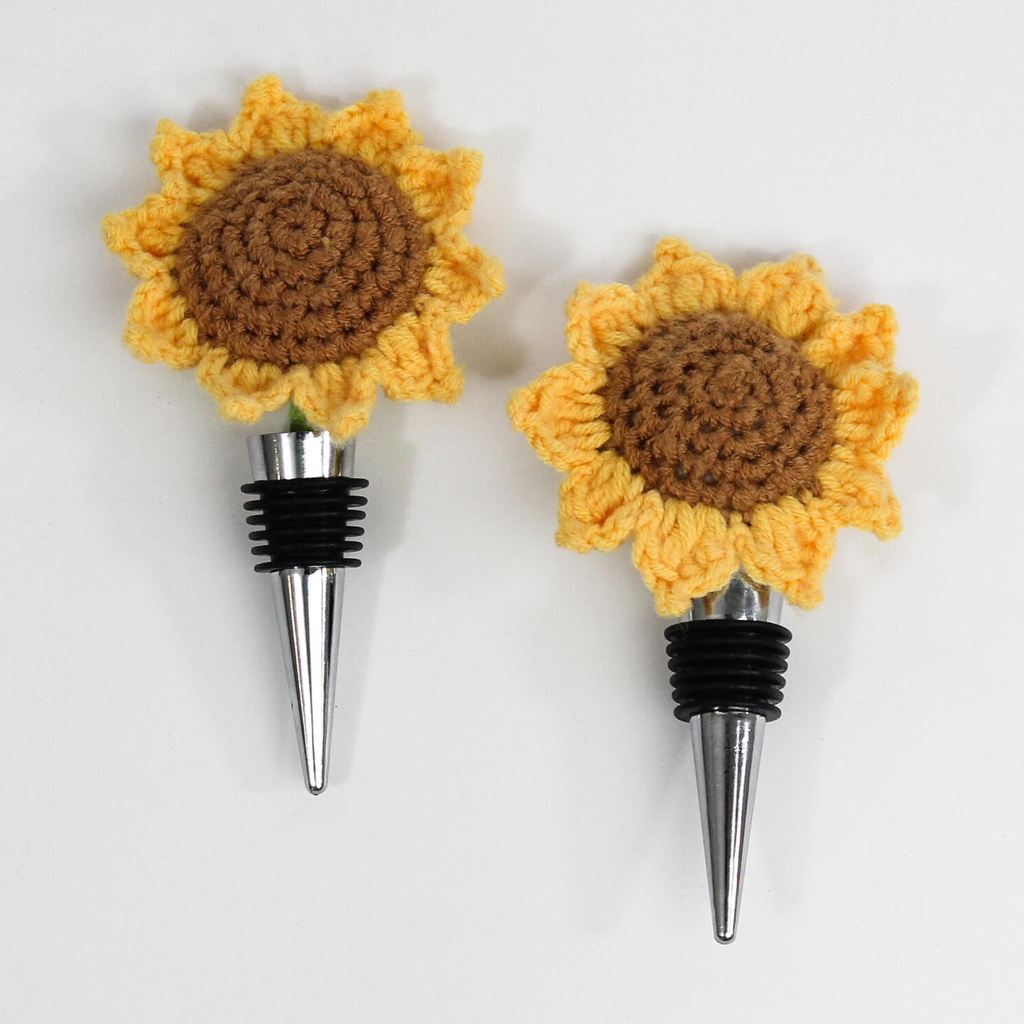Crocheted Sunflower Wine Stopper Set