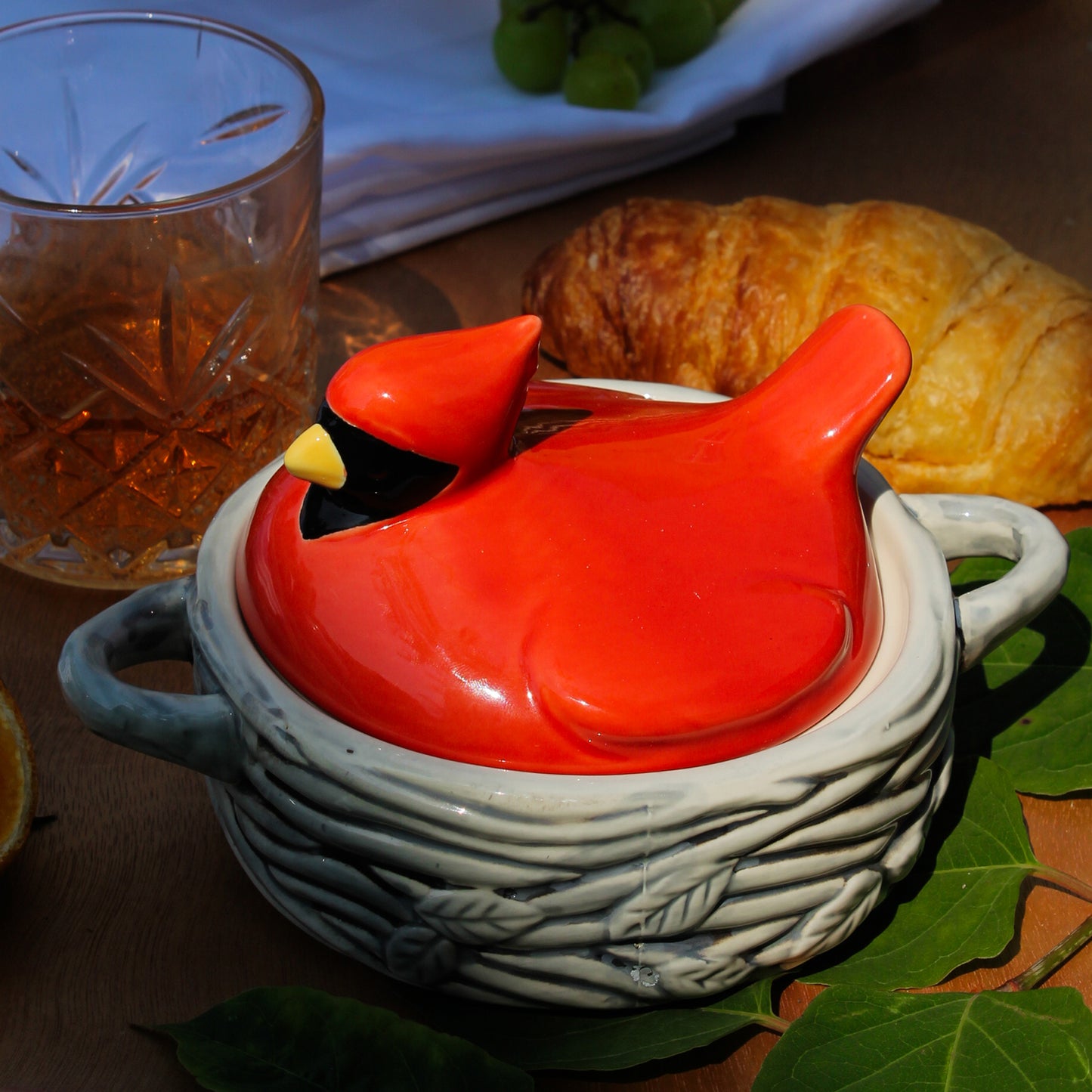 Figural Cardinal in Bird Nest Brie Baker