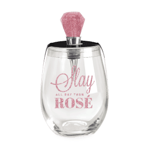 Pink Sparkle Gem Bottle Stopper & Stemless Wine Glass Set by Wild Eye Designs