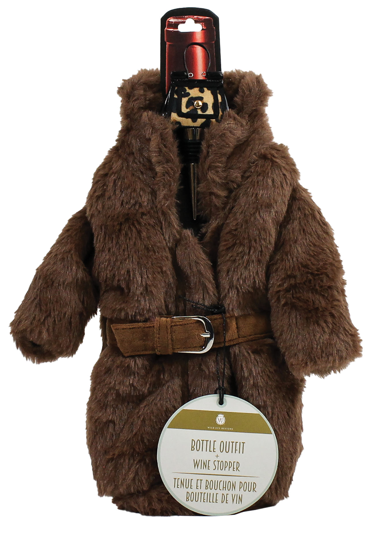 Brown Fur Coat Bottle Outfit & Bag Stopper Set