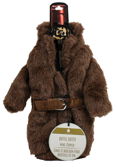 Brown Fur Coat Bottle Outfit & Bag Stopper Set