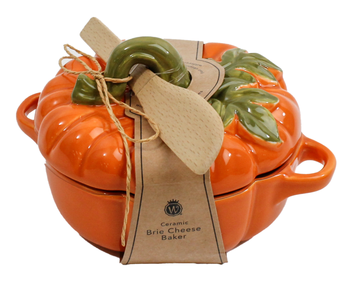 Figural Pumpkin Brie Baker with Leafy Stem Handle