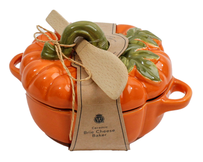 Figural Pumpkin Brie Baker with Leafy Stem Handle