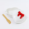 Figural White Heart Brie Baker with Red Bow Handle