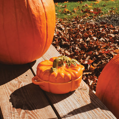 Figural Pumpkin Brie Baker with Leafy Stem Handle