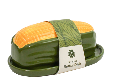 FIGURAL CORN CERAMIC BUTTER DISH