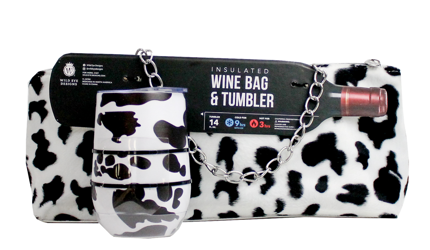 BOVINE COWHIDE INSULATED WINE BAG AND TUMBLER SET - Wild Eye Designs