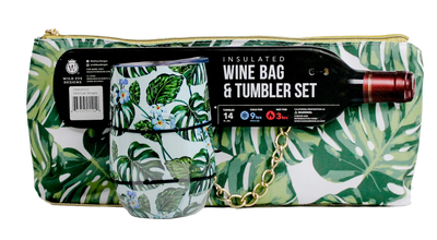TROPICAL LEAVES INSULATED WINE BAG AND TUMBLER SET - Wild Eye Designs