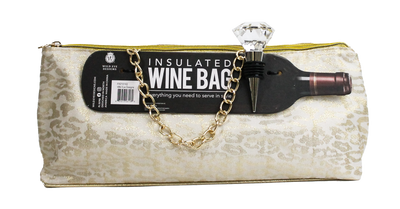 White & Gold Leopard Insulated Wine Bag & Diamond Stopper