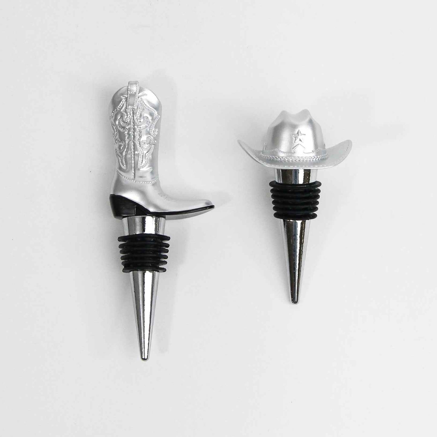 Silver Cowboy Boot & Hat Wine Stopper Set