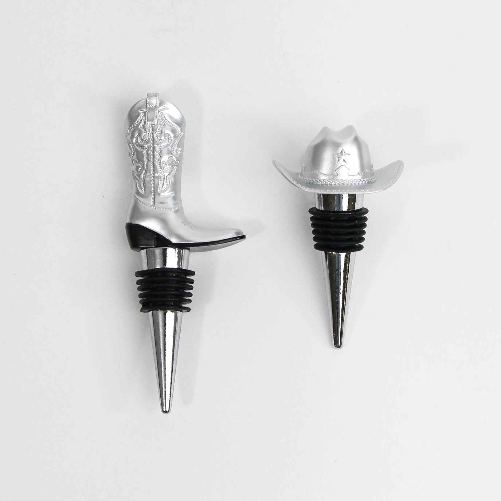 Silver Cowboy Boot & Hat Wine Stopper Set