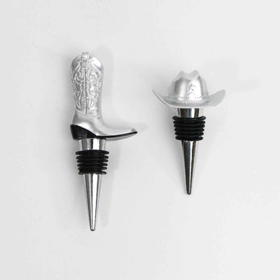 Silver Cowboy Boot & Hat Wine Stopper Set