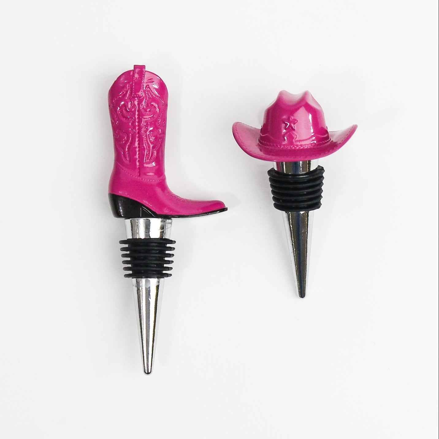 Pink Cowboy Boot & Hat Wine Stopper Set