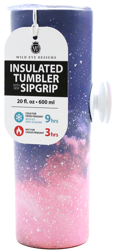 GALAXY PATTERN SIP-GRIP SLIM TUMBLER WITH STRAW