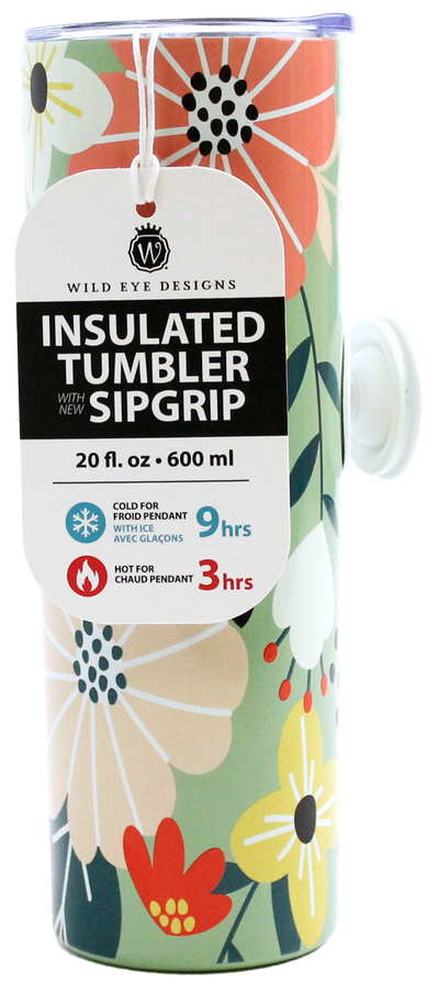 FLORAL SIP-GRIP SLIM TUMBLER WITH STRAW