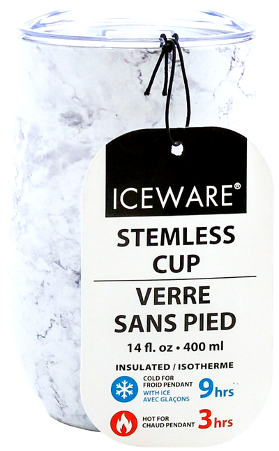 WHITE MARBLE DOUBLE WALL STEMLESS CUP