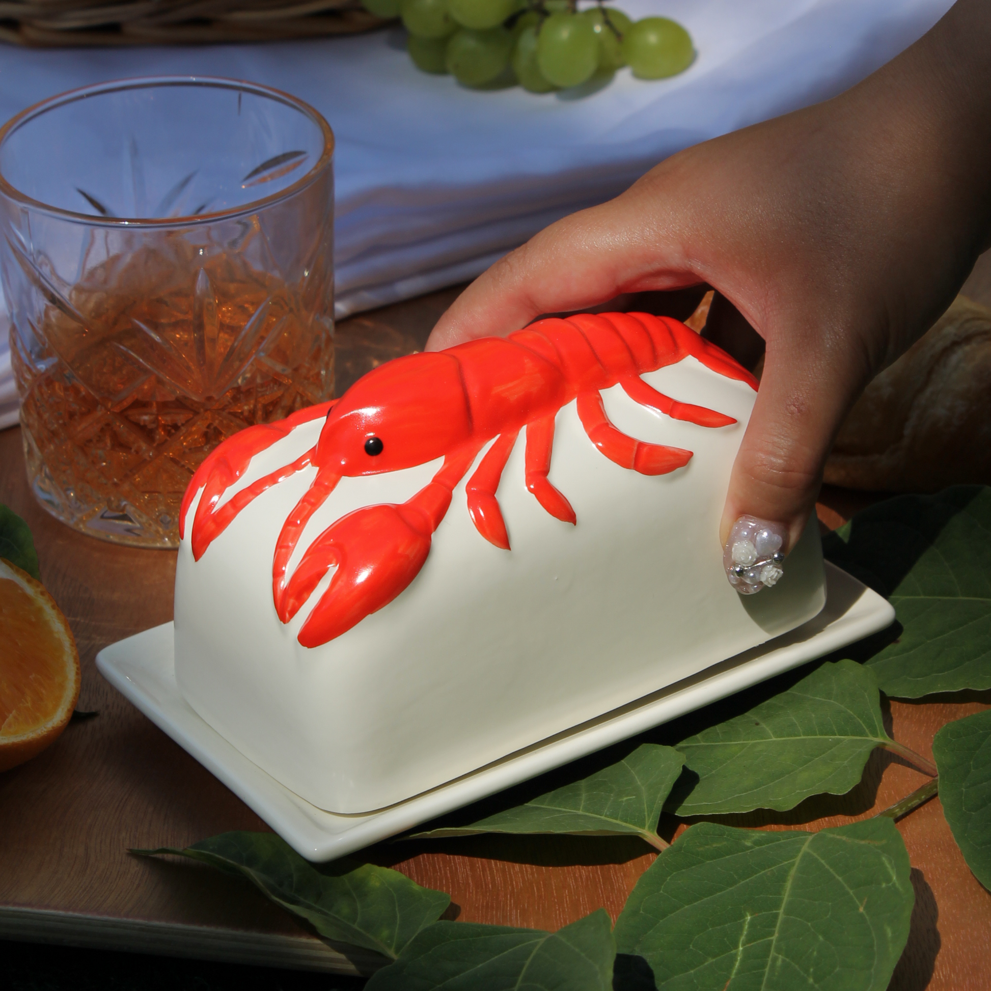 Figural Lobster Ceramic Butter Dish