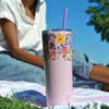 FLORAL SLIM TUMBLER WITH STRAW