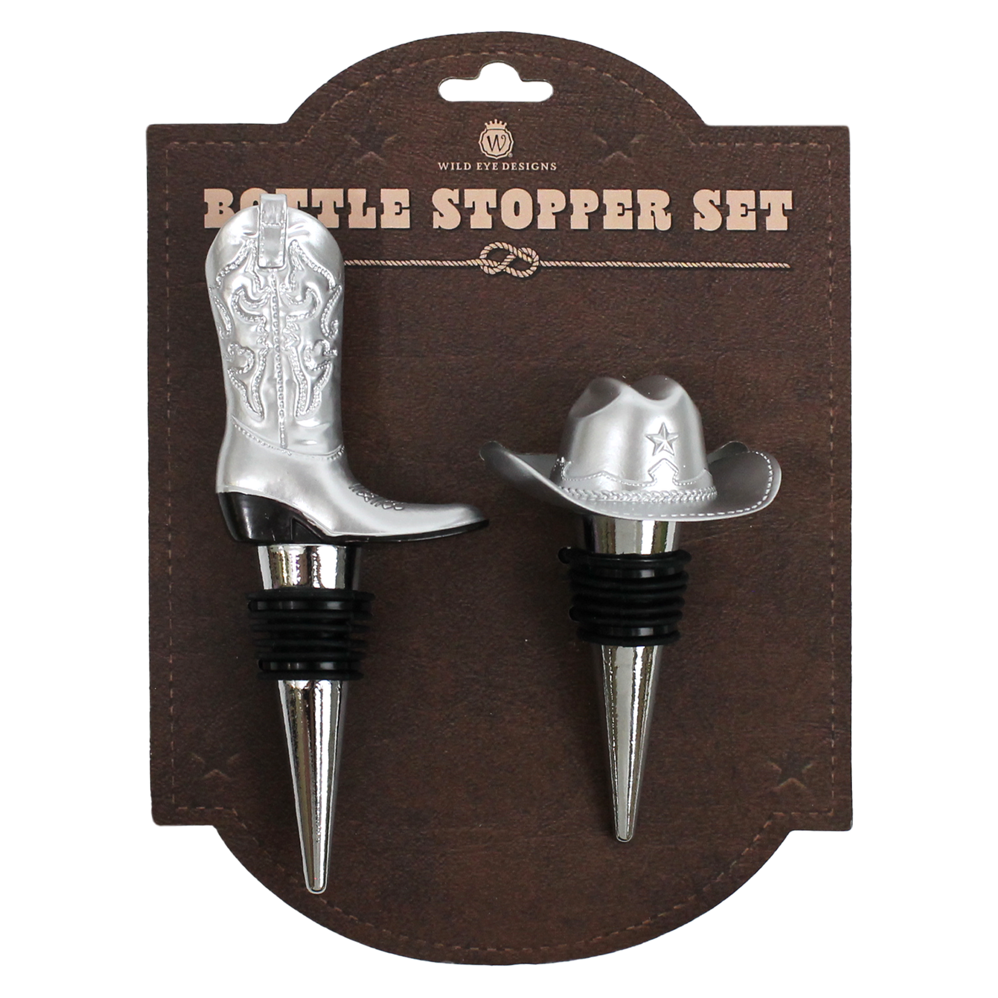 Silver Cowboy Boot & Hat Wine Stopper Set