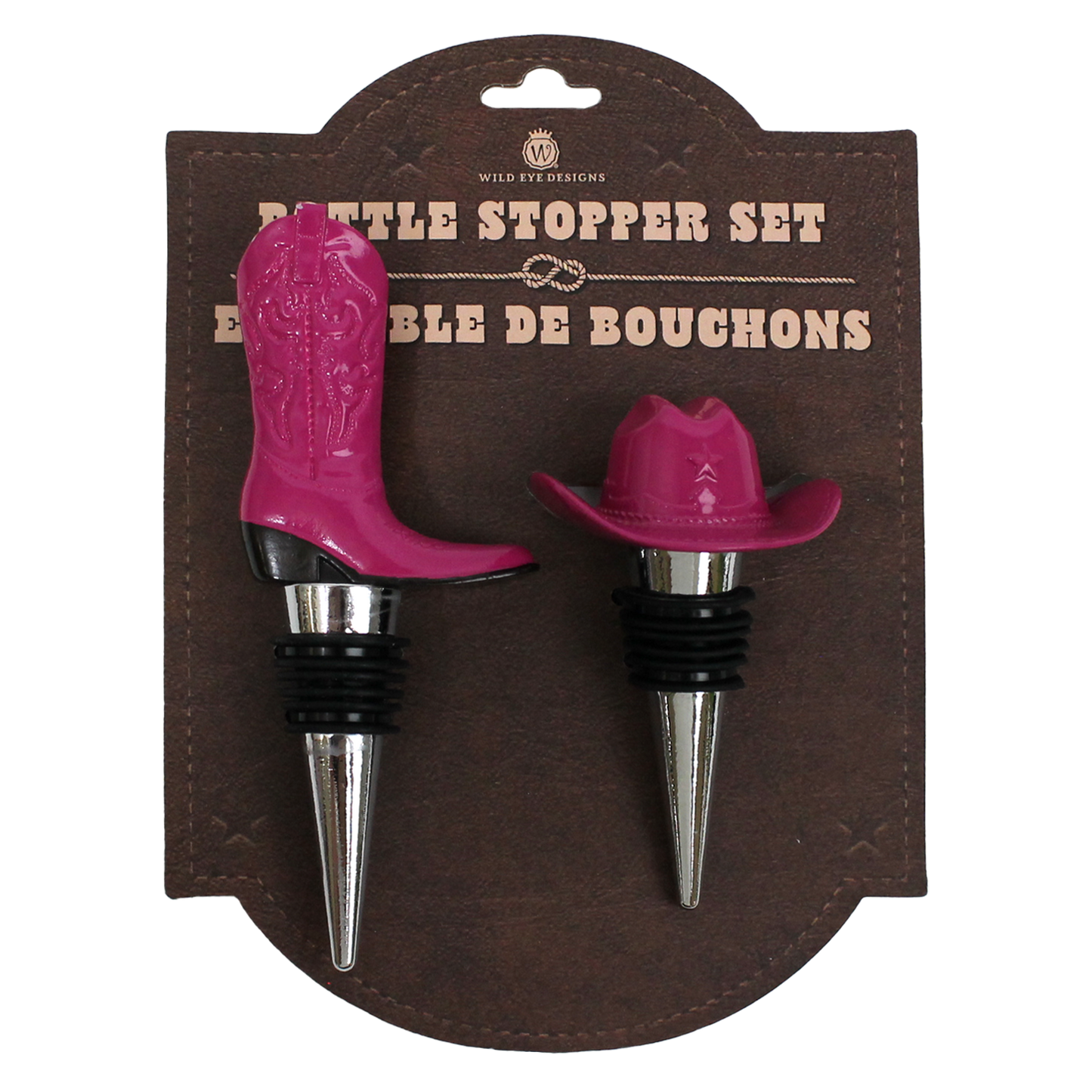 Pink Cowboy Boot & Hat Wine Stopper Set