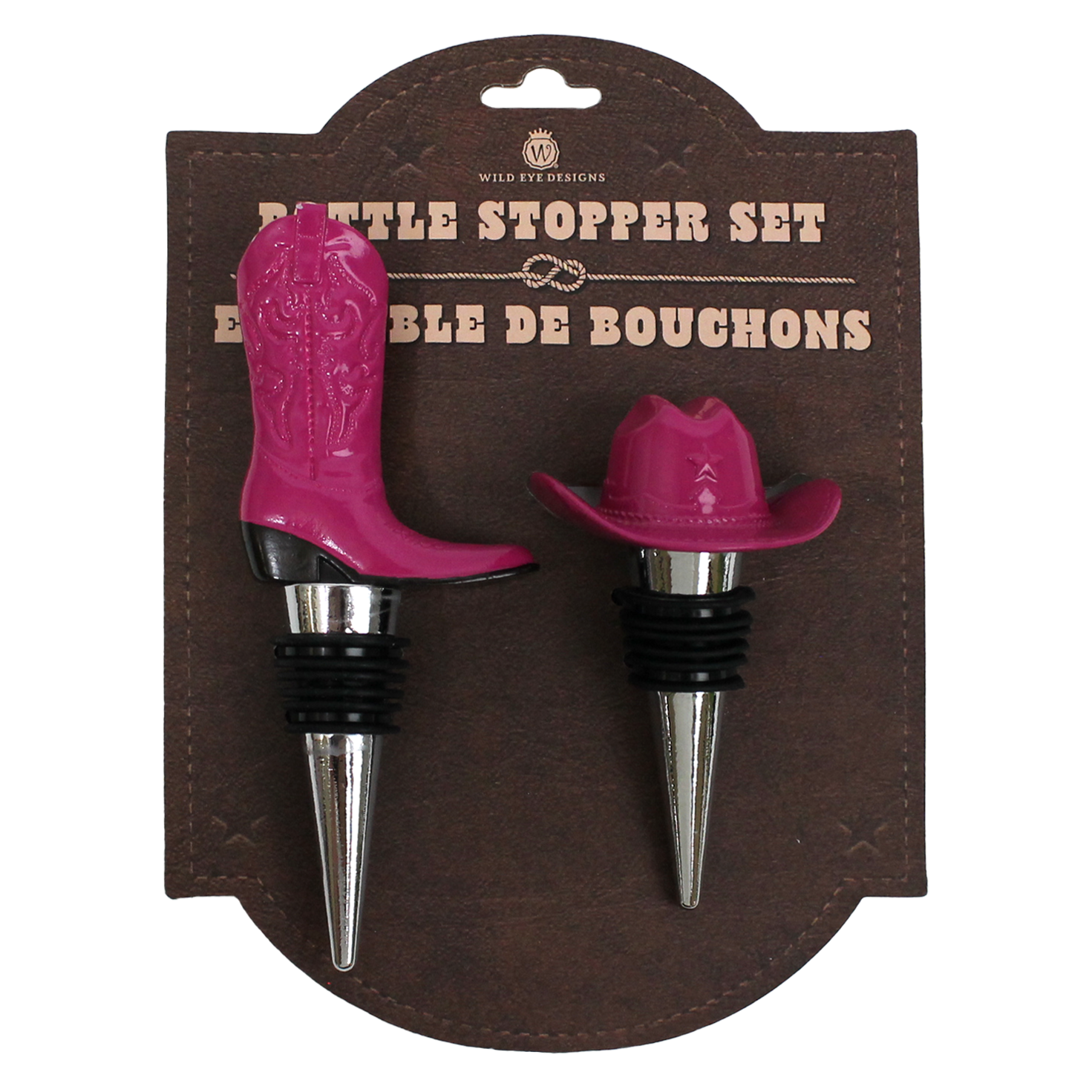 Pink Cowboy Boot & Hat Wine Stopper Set