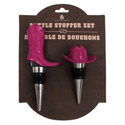Pink Cowboy Boot & Hat Wine Stopper Set
