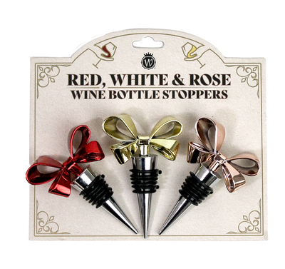RED, GOLD, & ROSE BOWS WINE STOPPER SET
