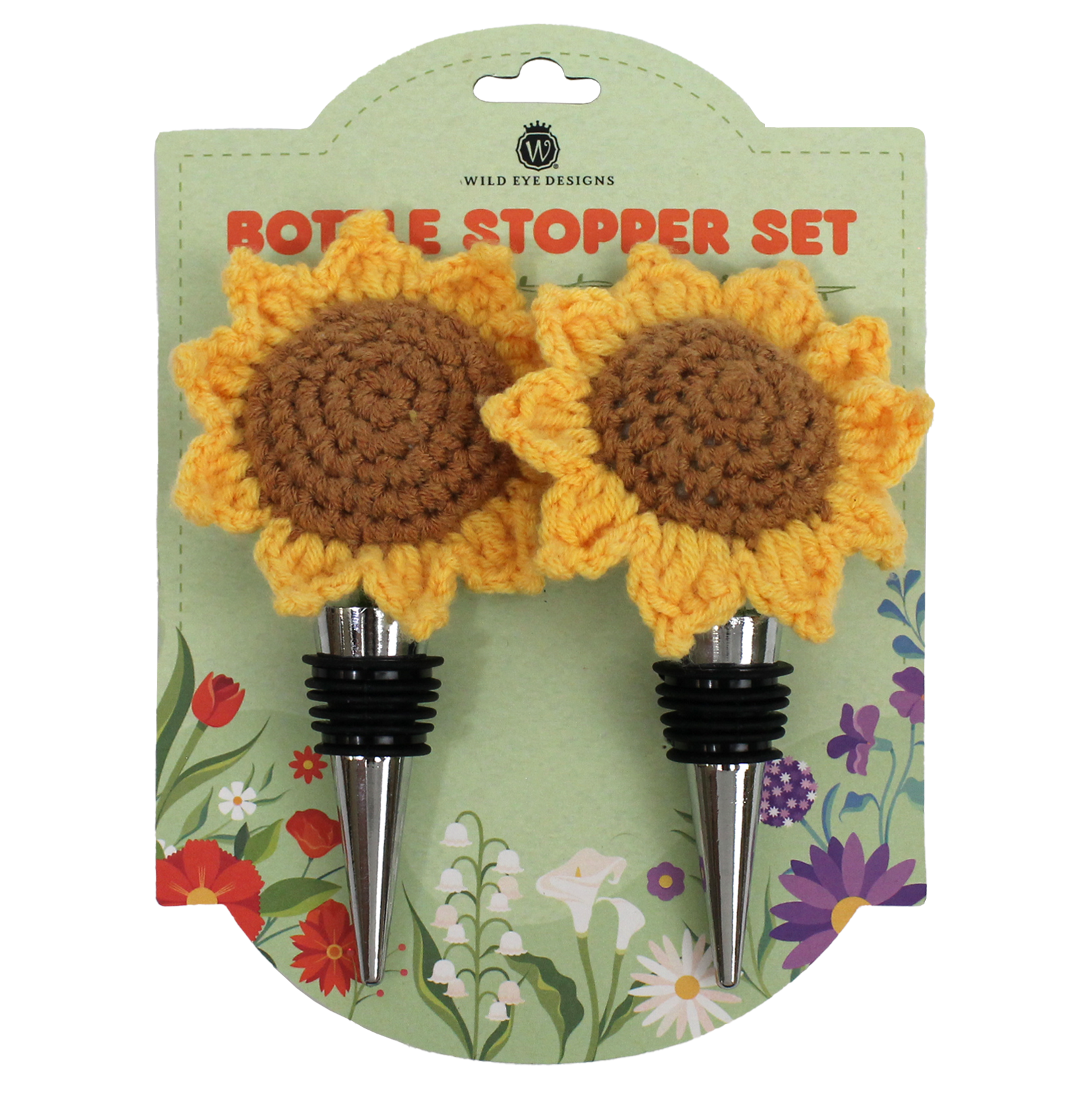 Crocheted Sunflower Wine Stopper Set