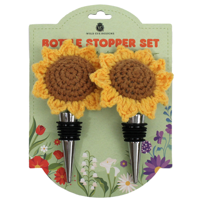 Crocheted Sunflower Wine Stopper Set