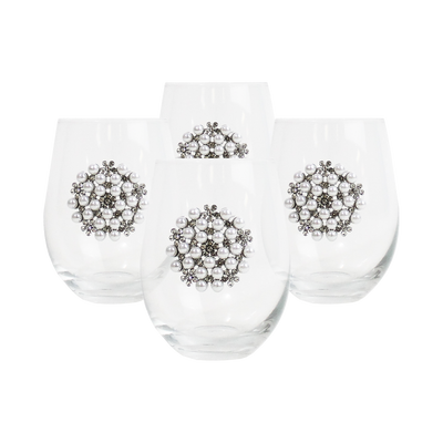 Silver Broach Double Wall Glass Set of Four