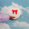 Figural White Heart Brie Baker with Red Bow Handle