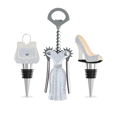 Silver Glitter Wine Fashion Set