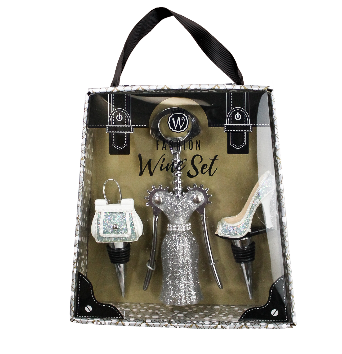 Silver Glitter Wine Fashion Set