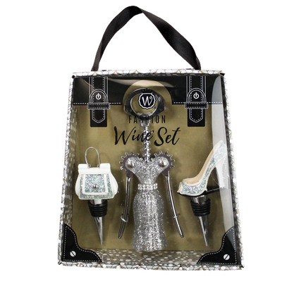 Silver Glitter Wine Fashion Set