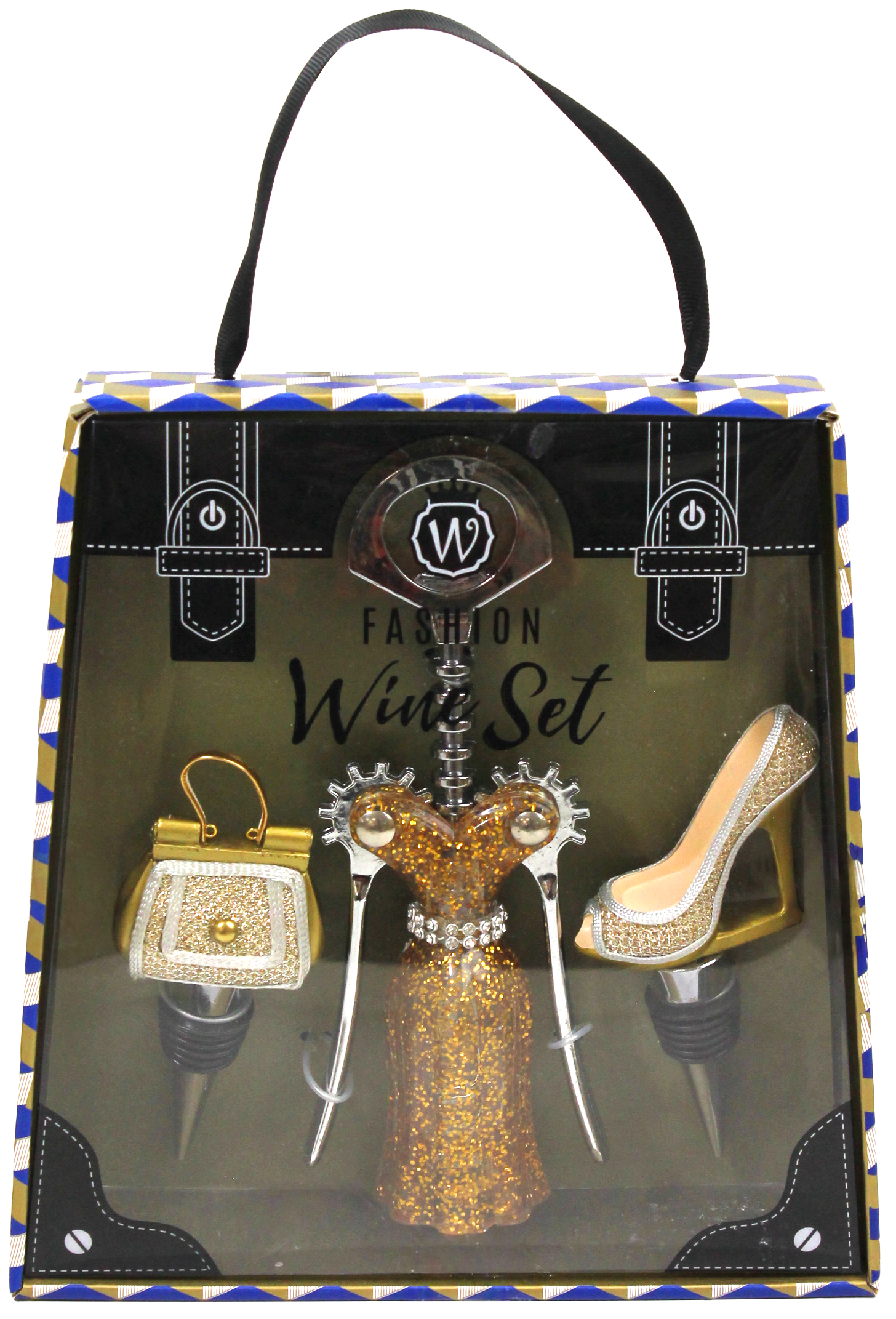 GOLD & SILVER GLITTER WINE FASHION SET