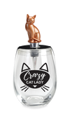 CRAZY CAT LADY STEMLESS WINE GLASS & STOPPER - Wild Eye Designs