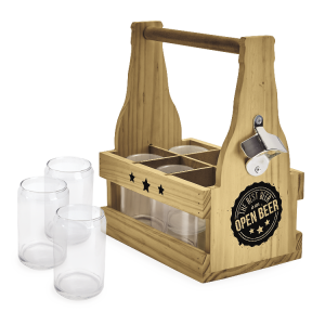 Micro Bro Wooden Beer Carrier with Glasses by Wild Eye Designs