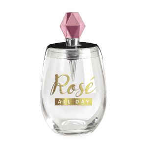 Pink Gem Bottle Stopper & Rose Stemless Wine Glass Set by Wild Eye Designs