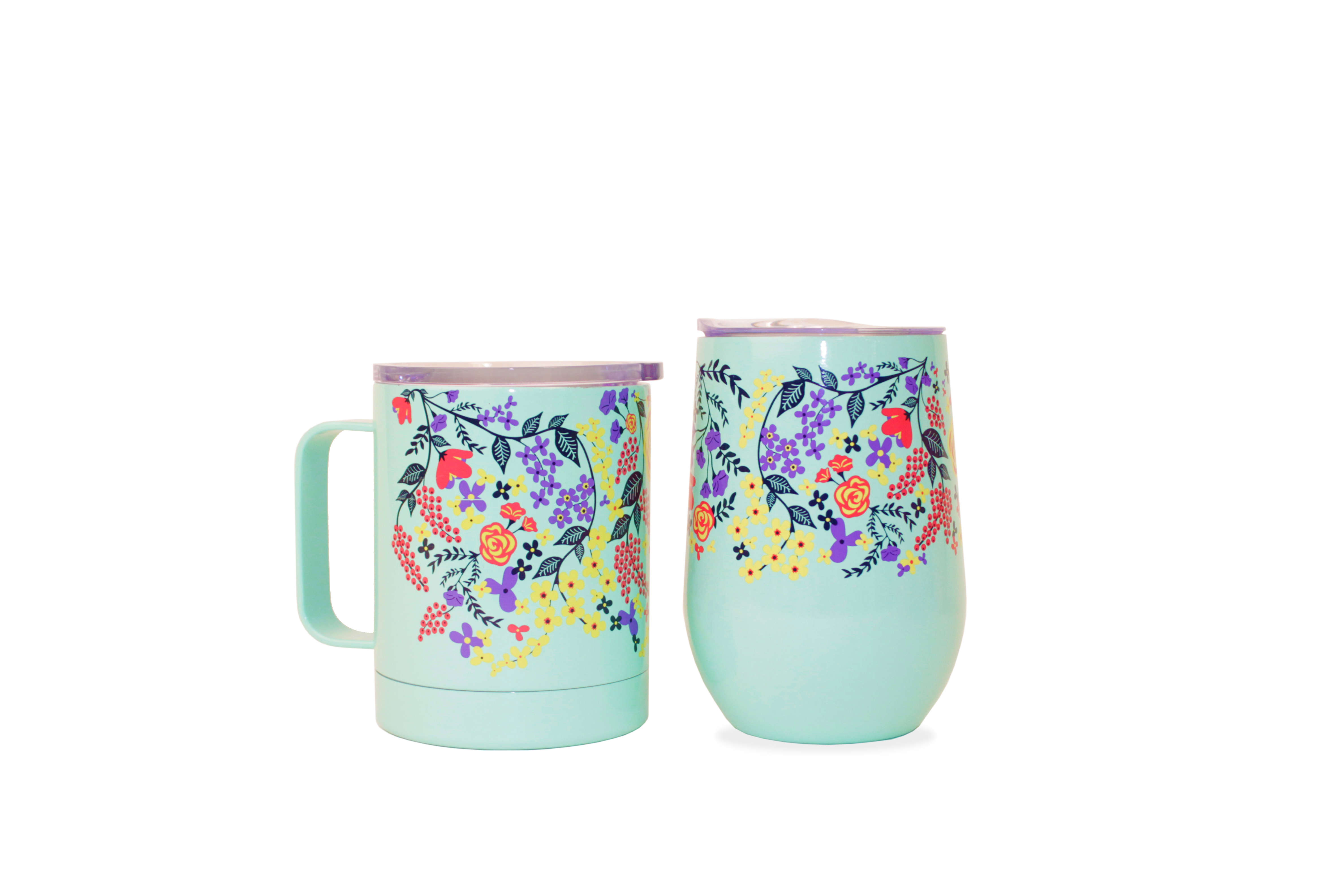 Double Wall Insulated Floral Glass Coffee Mugs