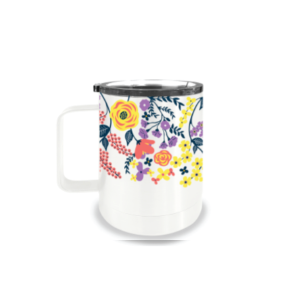 Double Wall Vacumm Insulated Stainless Steel Coffee Mug 14 fl. oz, White  Floral