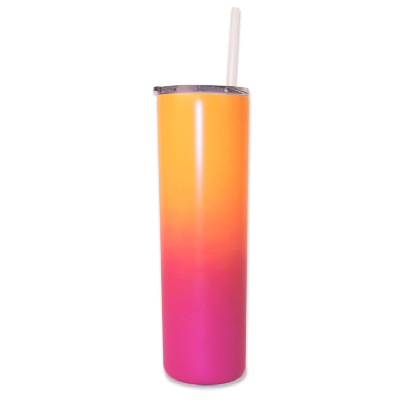 Double Wall Vacuum Insulated Stainless Steel Slim Tumbler with Straw 20 fl.  oz, Neon Orange and Pink