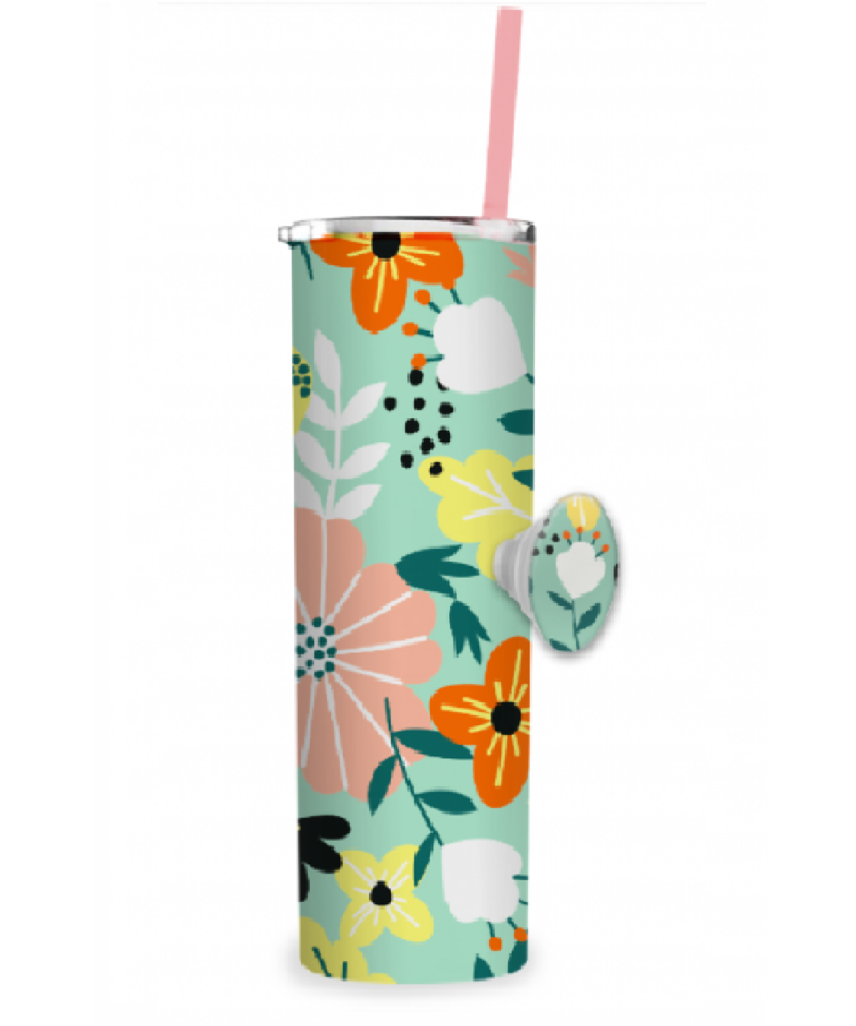 SLIM TUMBLER WITH STRAW, SIPGRIP, FLORAL, 20 FL OZ